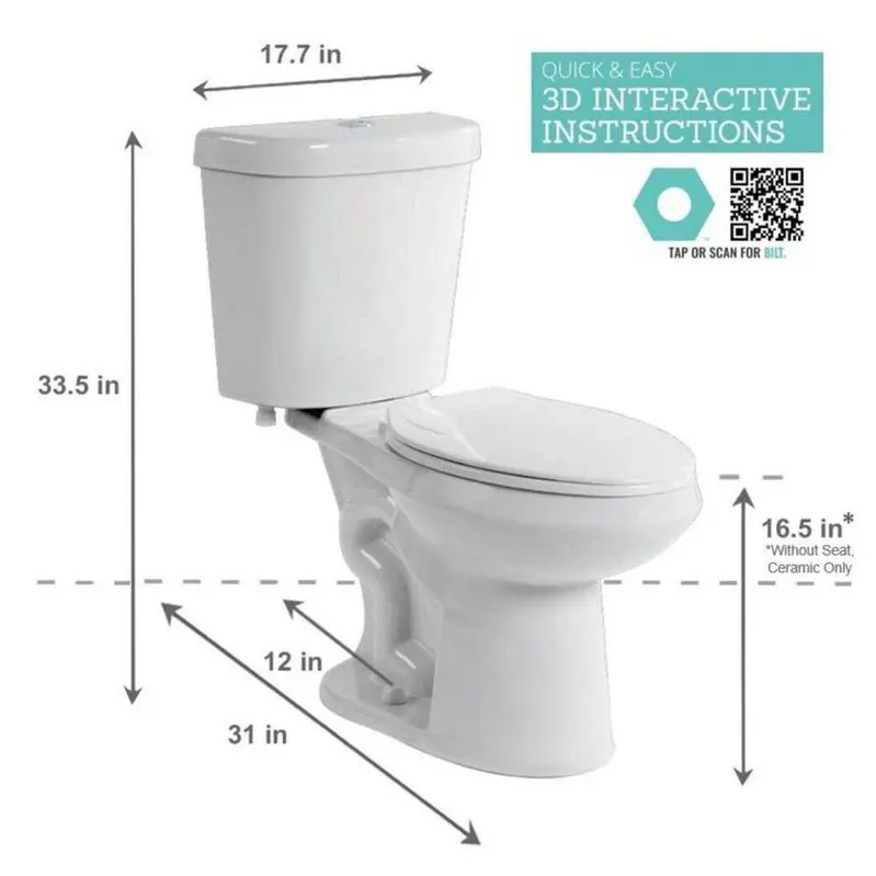 Glacier Bay High-Efficiency Toilet – 2-Piece Elongated Design, 1.28 GPF Single Flush, White Finish