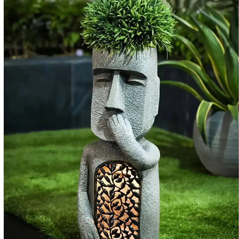 GlowSculpt Solar LED Face Planter – Artistic, Self-Illuminating Hanging Garden Accent