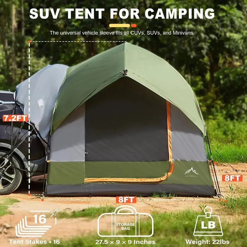 GoHimal SUV-Attached Waterproof Camping Tent – 8' x 8' x 7.2' Freestanding Shelter