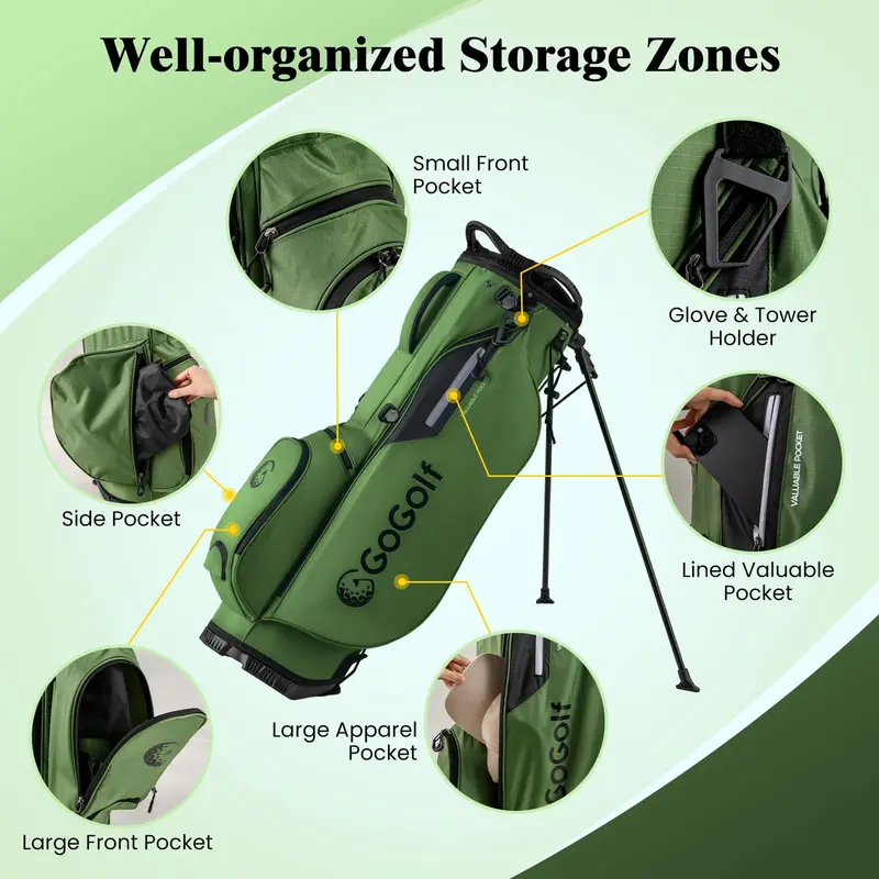 Golf Stand Bag with 8-Way Top Divider – Weather-Resistant Design with 5 Functional Pockets
