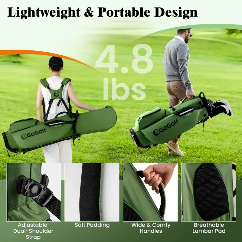 Golf Stand Bag with 8-Way Top Divider – Weather-Resistant Design with 5 Functional Pockets