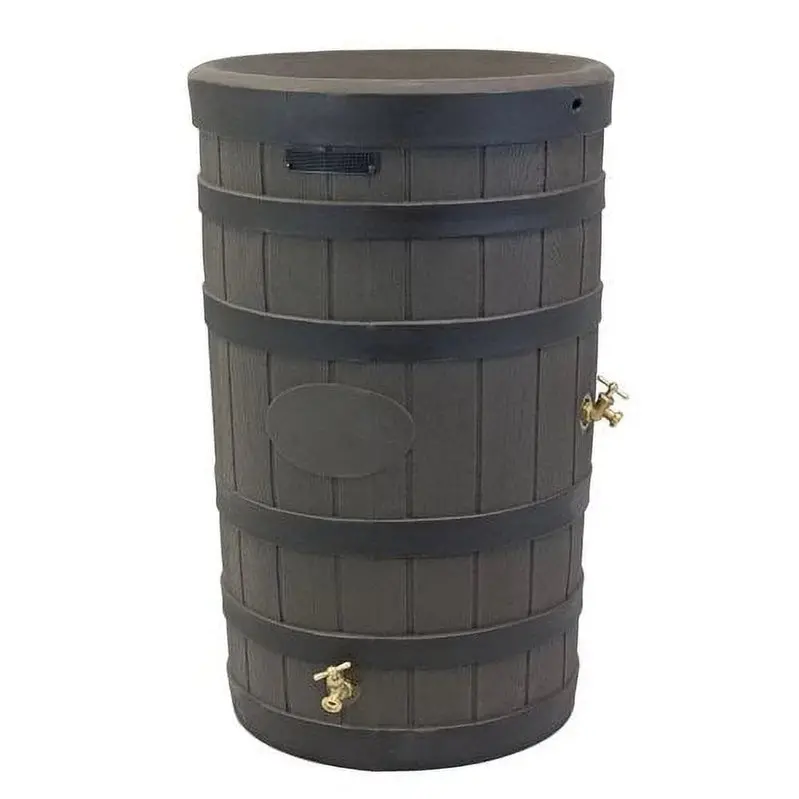 Good Ideas Rain Wizard American Oak Rain Barrel with Darkened Ribs