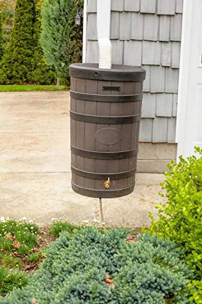 Good Ideas Rain Wizard American Oak Rain Barrel with Darkened Ribs