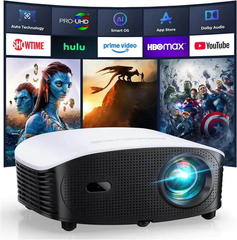 GooDee 1200 ANSI Smart Mini Projector — 4K Upscaling, Portable Design, WiFi & Bluetooth Ready 2