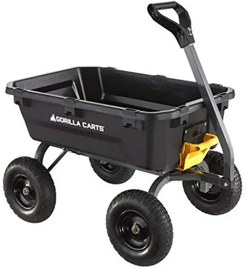 Gorilla Carts 7 Cu. Ft. Heavy-Duty Poly Garden Dump Cart – Black, No-Flat Tires
