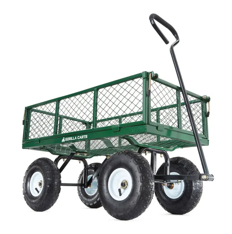 Gorilla Carts GOR400-COM Heavy-Duty Steel Garden Utility Cart – 400 lb Capacity, Green, with Detachable Side Panels