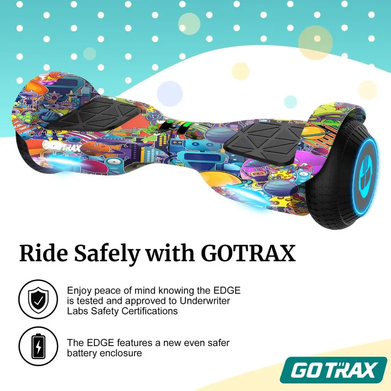 Gotrax EDGE Self-Balancing Hoverboard – 6.5" LED Wheels, Dual 200W Motors, UL2272 Certified, Up to 6.2 mph