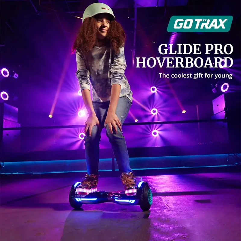 GOTRAX GLIDE PRO Bluetooth Hoverboard – 6.5" Wheels, 7-Color LED Lights, Self-Balancing Scooter (44–176 lbs)