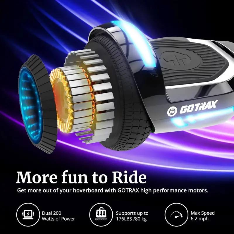GOTRAX GLIDE PRO Bluetooth Hoverboard – 6.5" Wheels, 7-Color LED Lights, Self-Balancing Scooter (44–176 lbs)