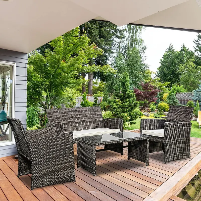 Gray-Mix 4-Piece Wicker Patio Set – Garden, Lawn, Pool, and Backyard Furniture 2