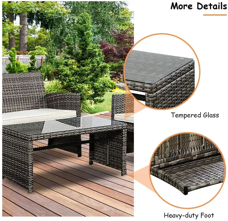 Gray-Mix 4-Piece Wicker Patio Set – Garden, Lawn, Pool, and Backyard Furniture