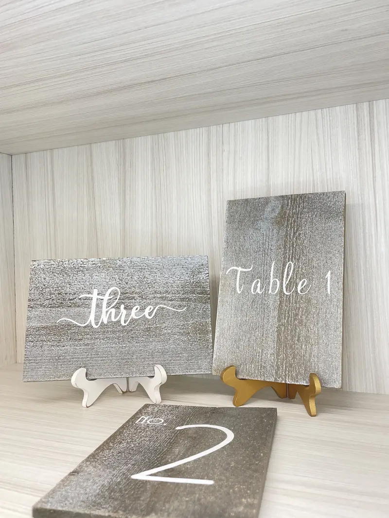 Gray Wood Plank Table Number Signs with Natural Texture