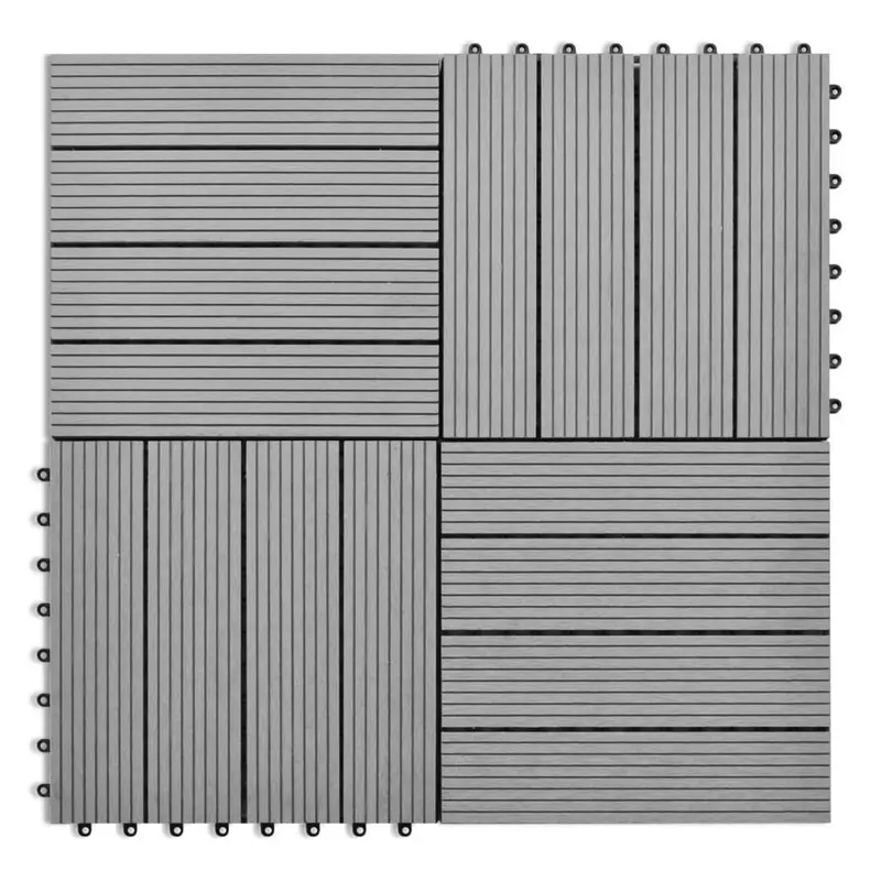 Gray WPC Decking Tiles – 30x30 cm Interlocking Planks (11 pcs per sqm)