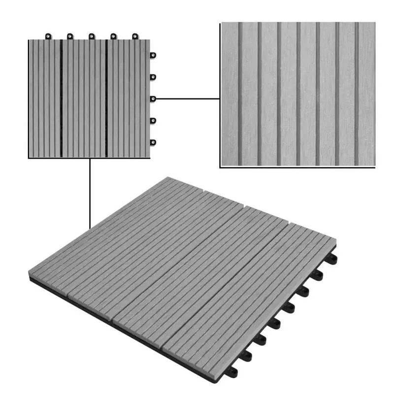 Gray WPC Decking Tiles – 30x30 cm Interlocking Planks (11 pcs per sqm)