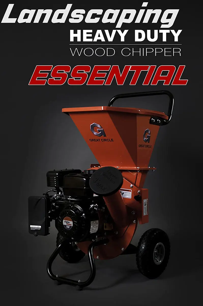 GreatCircleUSA Heavy-Duty Gas Wood Chipper Shredder – Mulcher for Branches, Leaves & Yard Waste