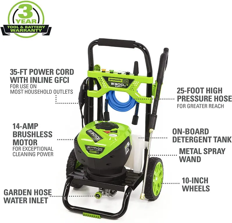 Greenworks GPW2300 – 2300 PSI Brushless Electric Pressure Washer with 14-Amp Motor & 2.3 GPM Flow