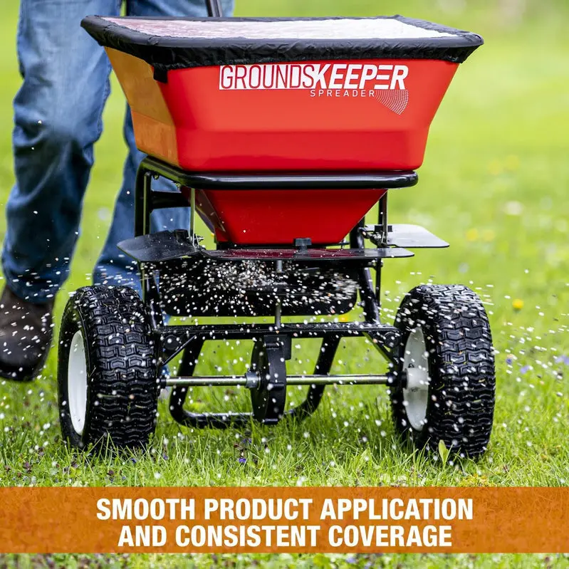 Grounds Keeper 3039632R Walk-Behind Push Spreader – 100-Lb Capacity for Seed, Salt, De-Icer, Fertilizer & More