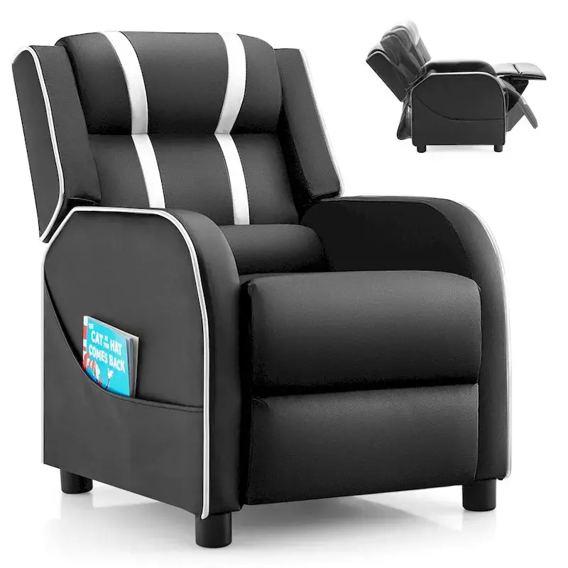 Gymax Kids’ Ergonomic Recliner – Leatherette Armchair with Adjustable Footrest and Supportive Backrest