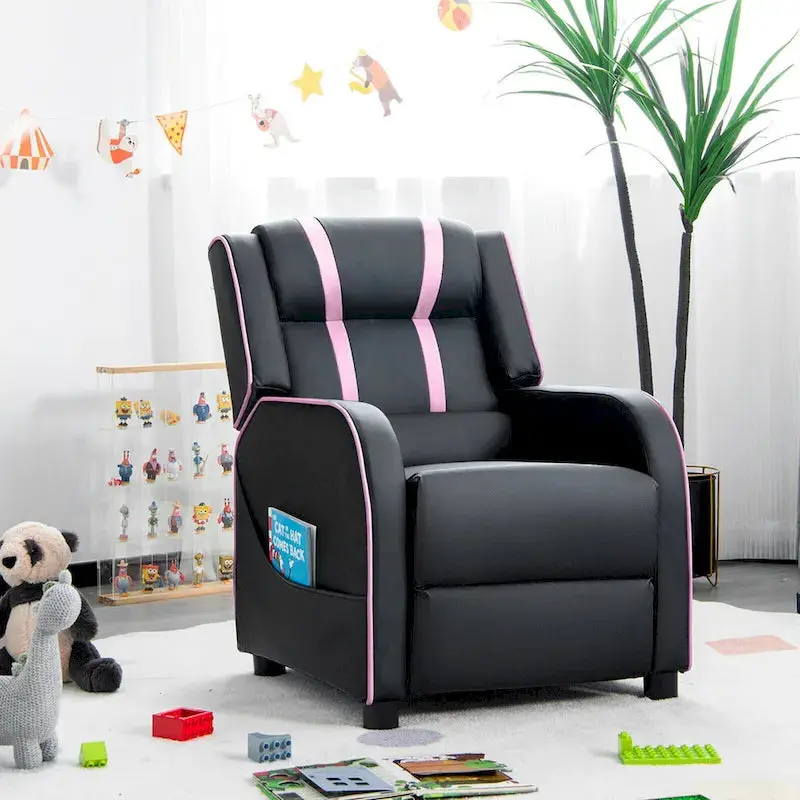 Gymax Kids’ Ergonomic Recliner – Leatherette Armchair with Adjustable Footrest and Supportive Backrest