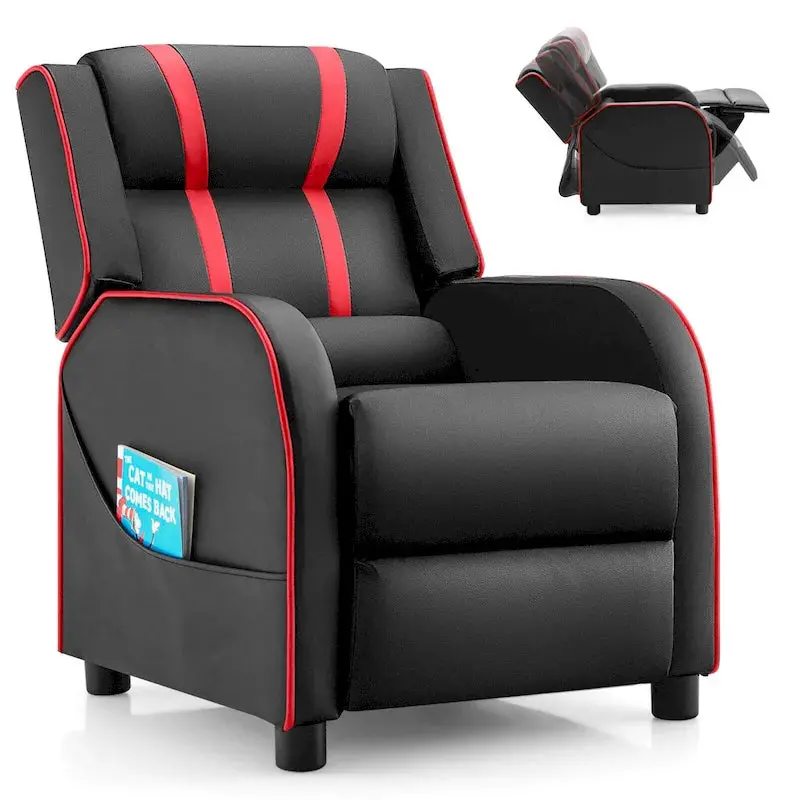 Gymax Kids’ Ergonomic Recliner – Leatherette Armchair with Adjustable Footrest and Supportive Backrest