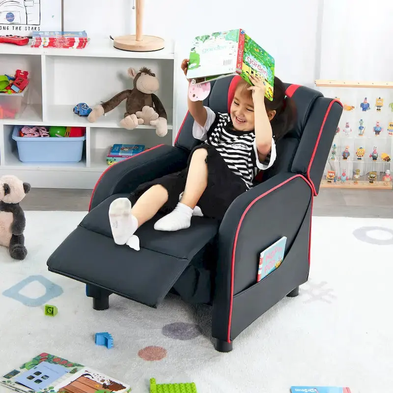 Gymax Kids’ Ergonomic Recliner – Leatherette Armchair with Adjustable Footrest and Supportive Backrest