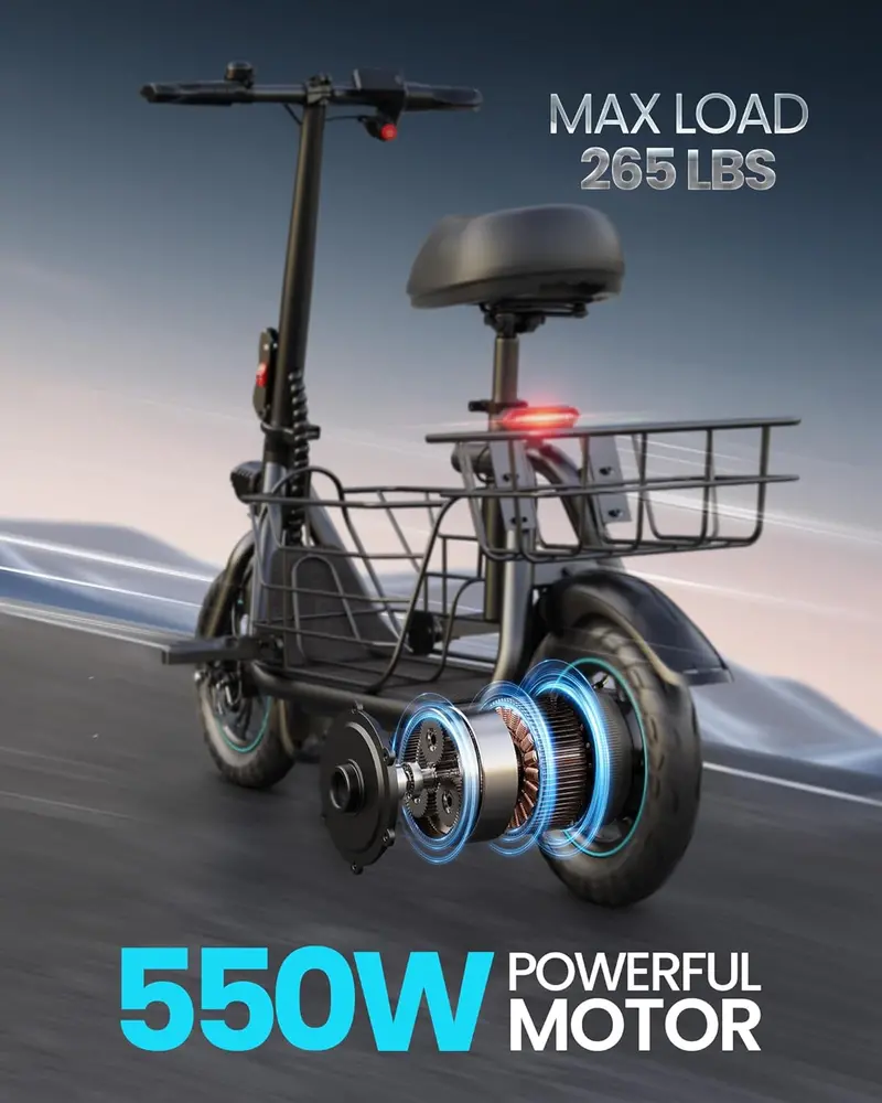 Gyroor 550W Electric Scooter – Commuter-Friendly E-Scooter with Integrated Basket & Seat