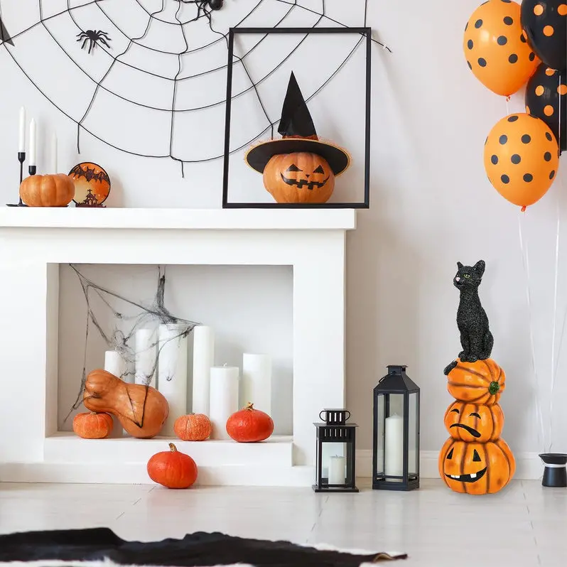 Halloween Black Cat & Pumpkin Collection – Themed Decorative Figurines and Accents