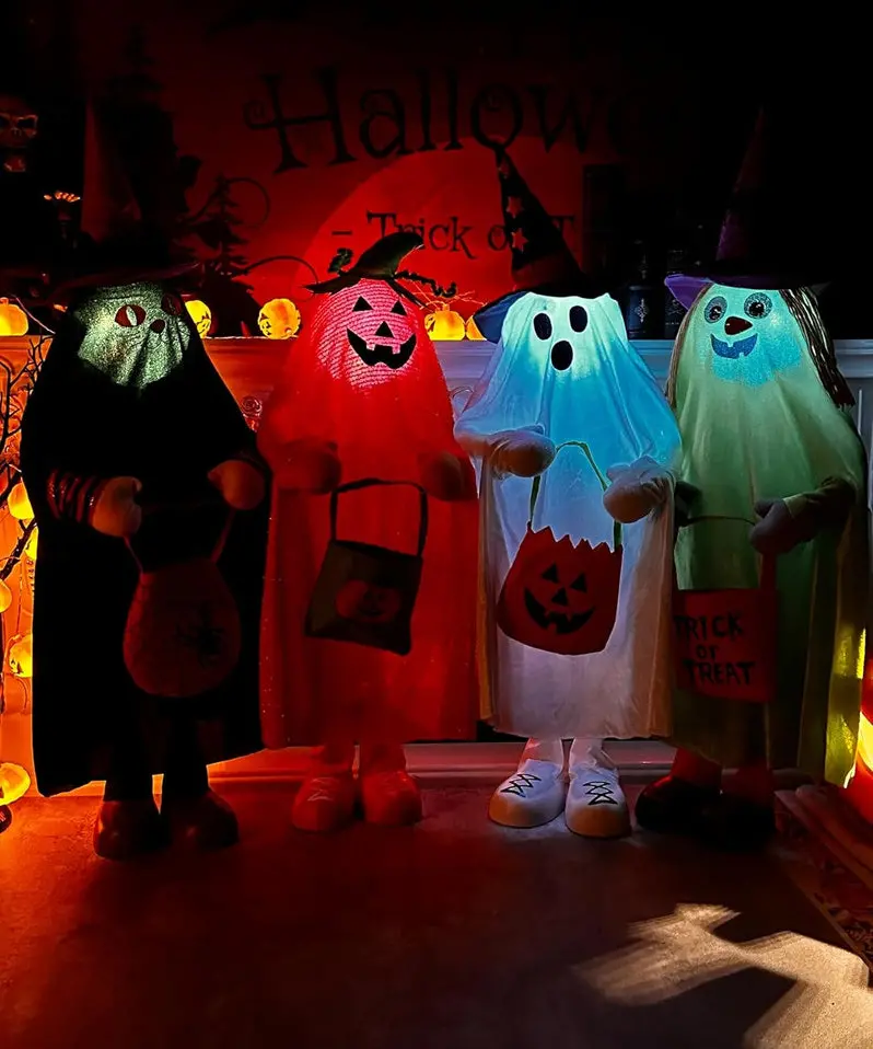 Halloween Porch Decor Set – 4-Pack Glow-in-the-Dark Jack-O-Lanterns