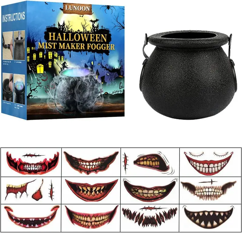 Halloween-Themed LED Fog Machine – Mist Generator with Decorative Lighting