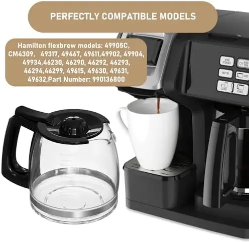 Hamilton Beach 12-Cup Replacement Glass Carafe – Compatible with Models 49902, 49915, 49905C, CM4309, and More