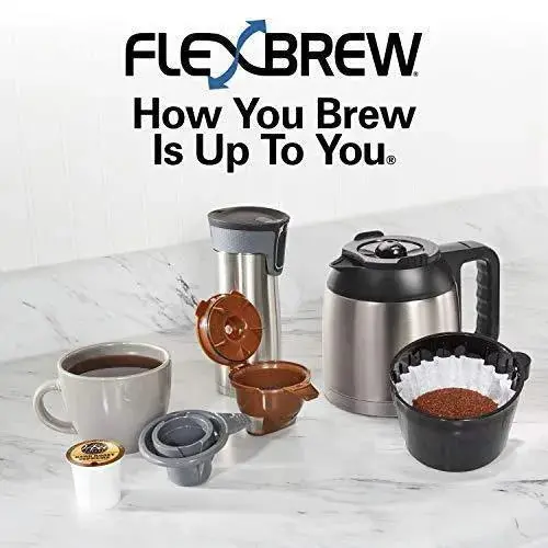 Hamilton Beach FlexBrew 49966 Thermal Coffee Maker – Dual-Brew System for K-Cups and Ground Coffee, Programmable Timer, Black & Stainless Steel