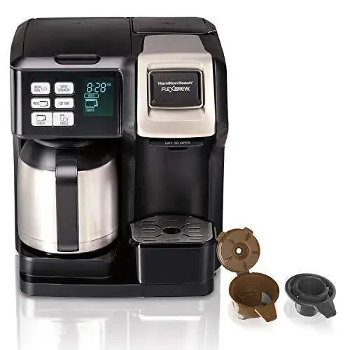 Hamilton Beach FlexBrew 49966 Thermal Coffee Maker – Dual-Brew System for K-Cups and Ground Coffee, Programmable Timer, Black & Stainless Steel