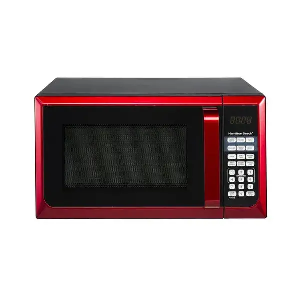 Hamilton Beach Stainless Steel Microwave Oven – 0.9 Cu. Ft., 900W, Red Accents, LED Display
