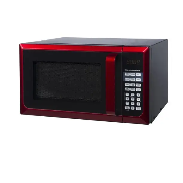 Hamilton Beach Stainless Steel Microwave Oven – 0.9 Cu. Ft., 900W, Red Accents, LED Display