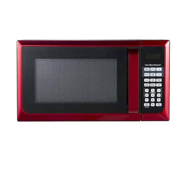 Hamilton Beach Stainless Steel Microwave Oven – 0.9 Cu. Ft., 900W, Red Accents, LED Display