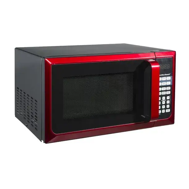 Hamilton Beach Stainless Steel Microwave Oven – 0.9 Cu. Ft., 900W, Red Accents, LED Display