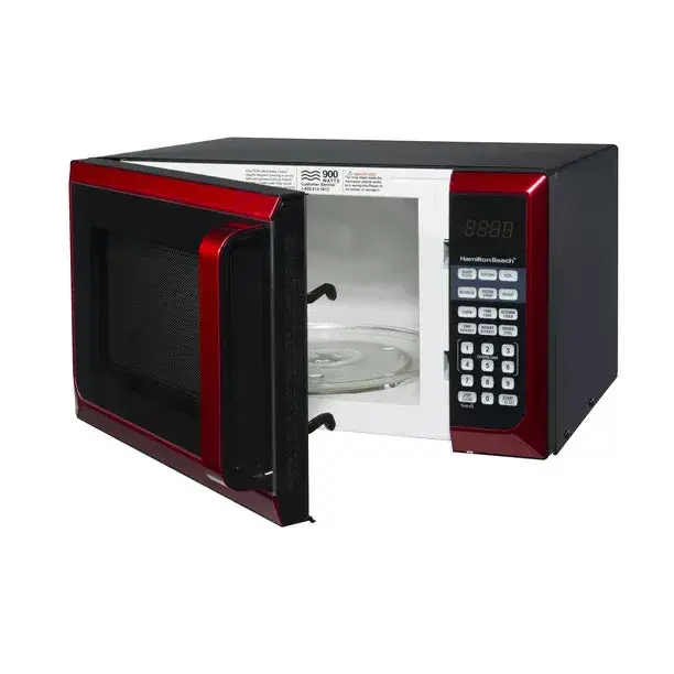 Hamilton Beach Stainless Steel Microwave Oven – 0.9 Cu. Ft., 900W, Red Accents, LED Display
