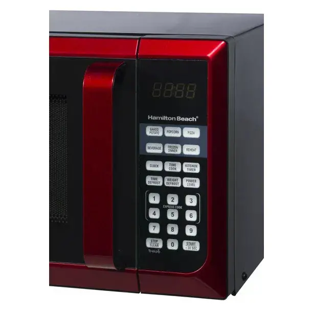 Hamilton Beach Stainless Steel Microwave Oven – 0.9 Cu. Ft., 900W, Red Accents, LED Display