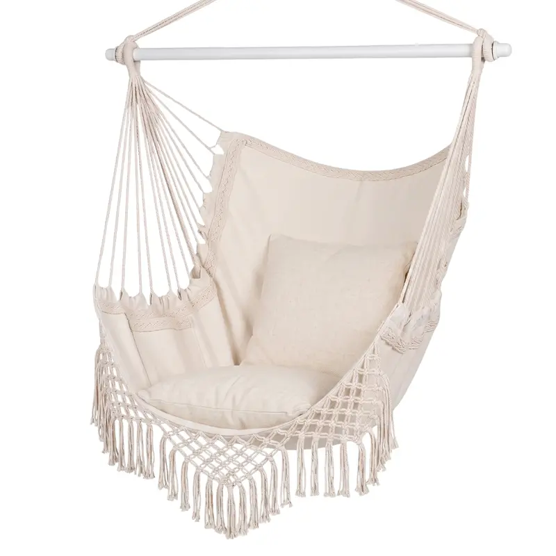 Hammock Chair with Integrated Side Pocket, Support Bar, and Comfort Cushion Set