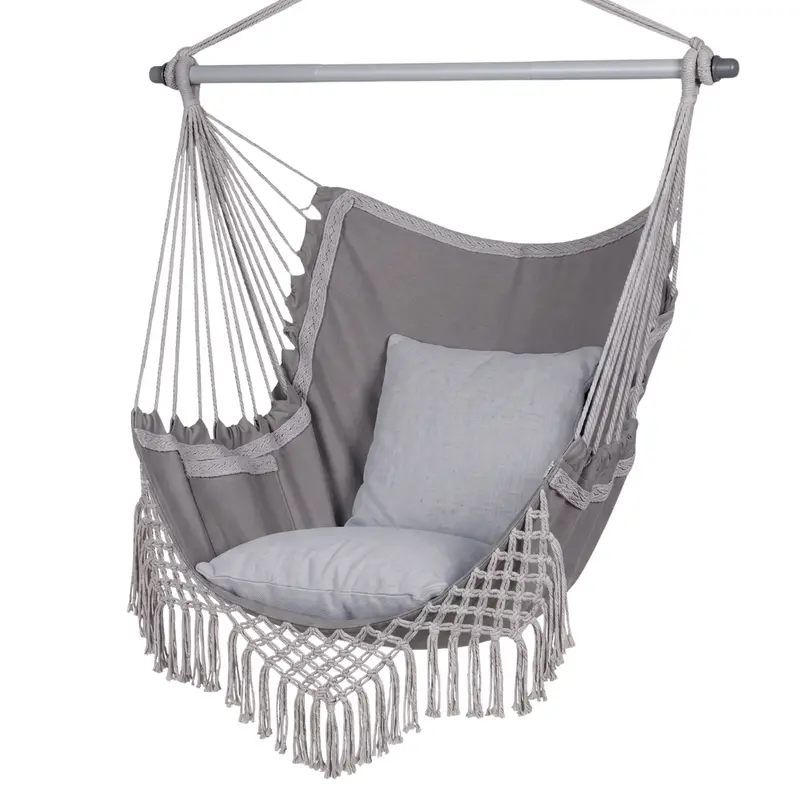Hammock Chair with Integrated Side Pocket, Support Bar, and Comfort Cushion Set 2