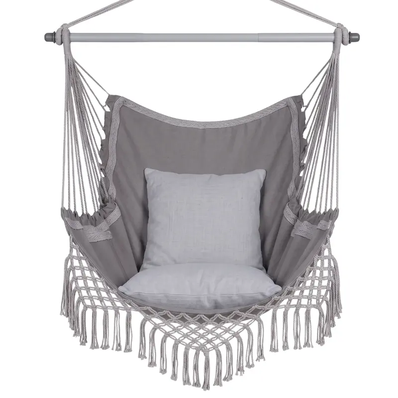 Hammock Chair with Integrated Side Pocket, Support Bar, and Comfort Cushion Set