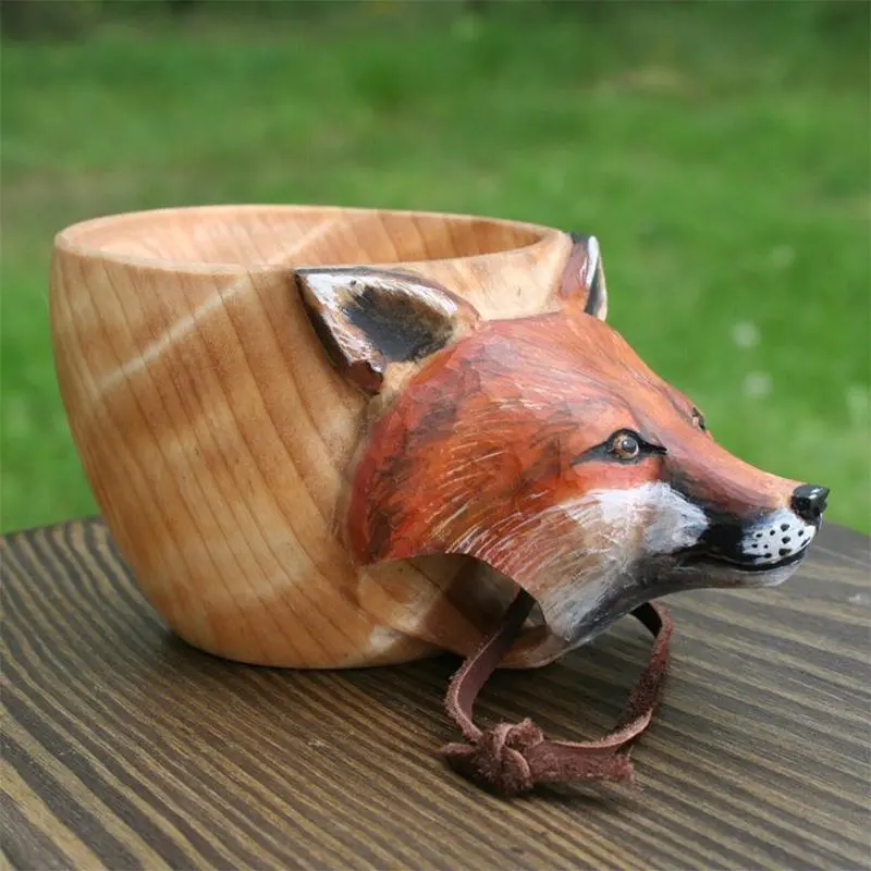 Hand-Carved Wooden Animal Head Mug – Rustic Drinkware Accent