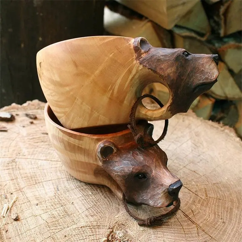 Hand-Carved Wooden Animal Head Mug – Rustic Drinkware Accent 2