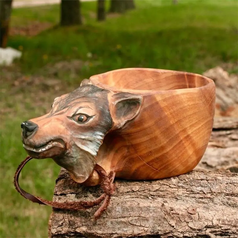 Hand-Carved Wooden Animal Head Mug – Rustic Drinkware Accent