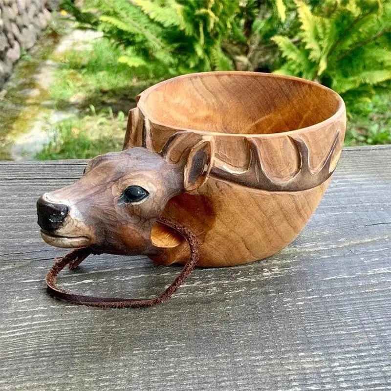 Hand-Carved Wooden Animal Head Mug – Rustic Drinkware Accent