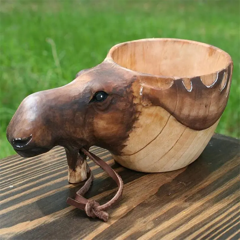 Hand-Carved Wooden Animal Head Mug – Rustic Drinkware Accent