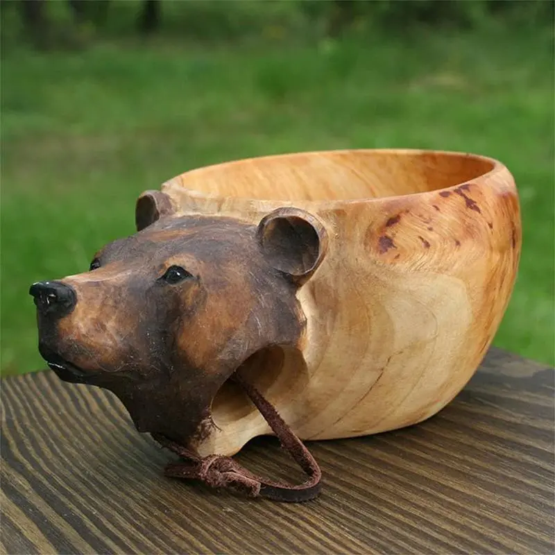 Hand-Carved Wooden Animal Head Mug – Rustic Drinkware Accent