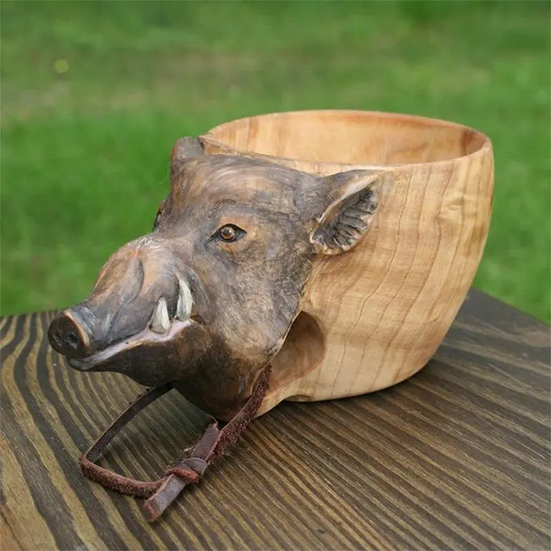 Hand-Carved Wooden Animal Head Mug – Rustic Drinkware Accent