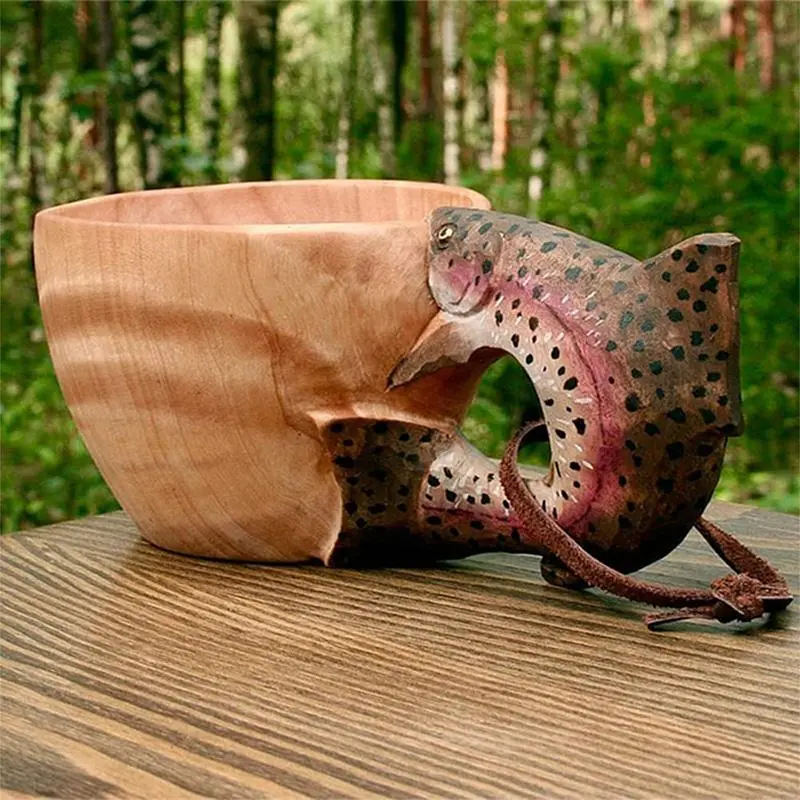 Hand-Carved Wooden Animal Head Mug – Rustic Drinkware Accent