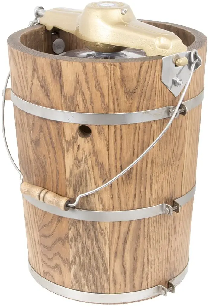 Hand-Cranked Wooden Ice Cream Maker – 6-Quart Traditional Tub for Homemade Frozen Treats